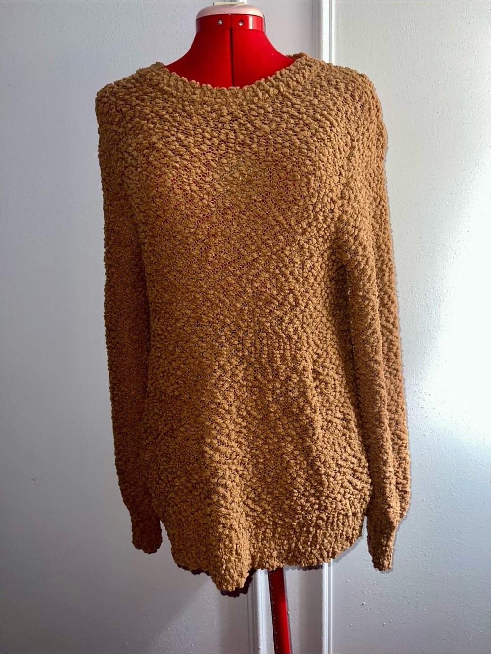 Zenana Outfitters Camel Popcorn Knit Crew Sweater xs- small oversized cozy soft